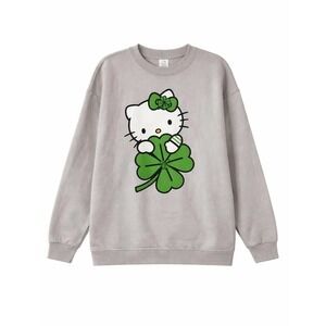 Hello Kitty St Patrick Clover Sweatshirt Women XXLGray Fleece Relaxed Fit NWT